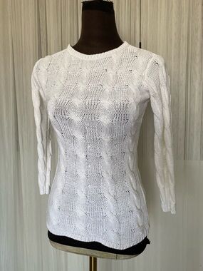 Vintage Y2K “New Man” White Cable Knit 3/4 Sleeve Sweater Size S